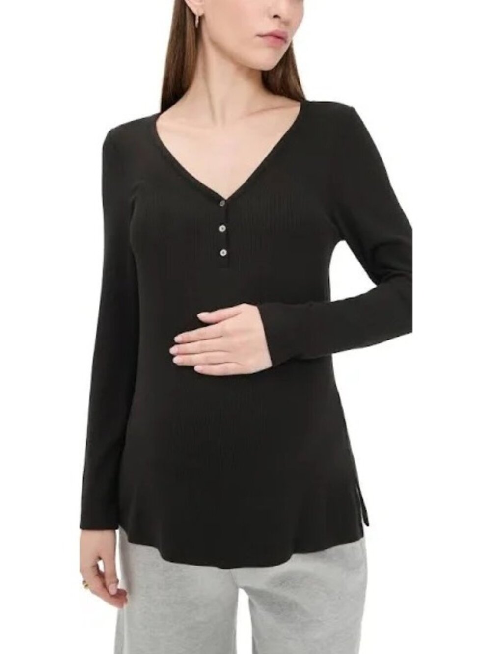 HATCH Maternity Black The Bursing Henley Long Sleeve Top Size XS NEW NWT